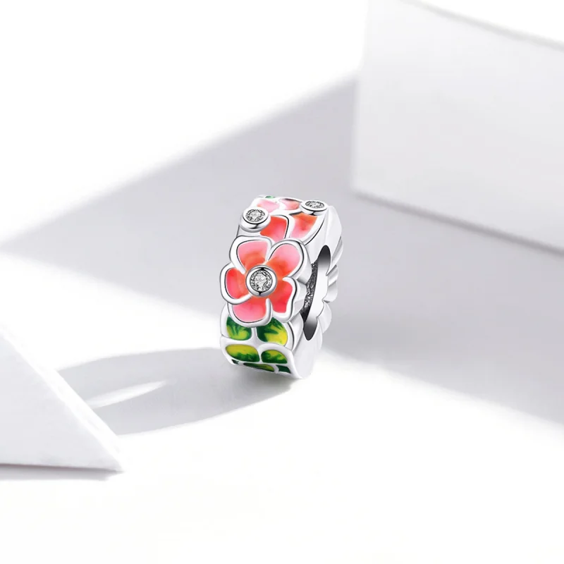 (image for) Pandora Style Silver Colorful Flowers Spacer Charm - SCC1727 - View 2