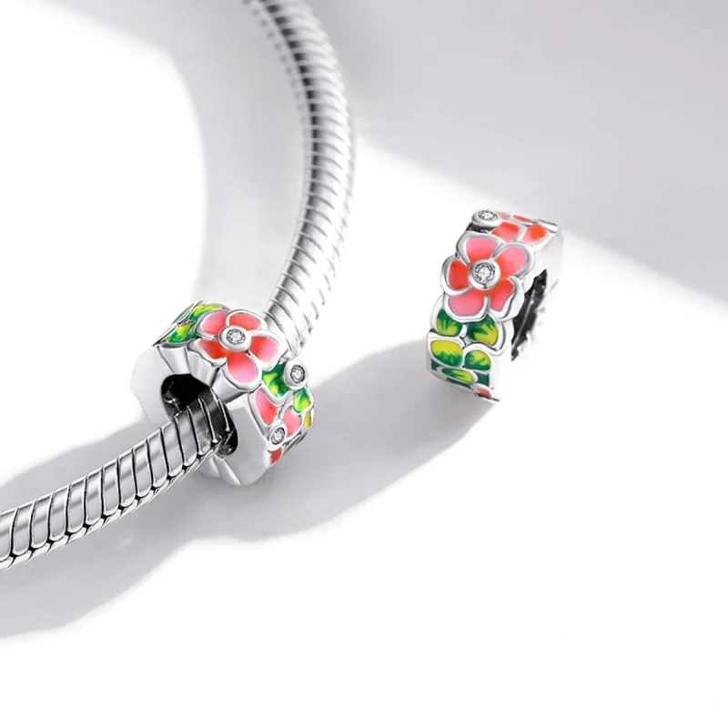 (image for) Pandora Style Silver Colorful Flowers Spacer Charm - SCC1727 - View 4