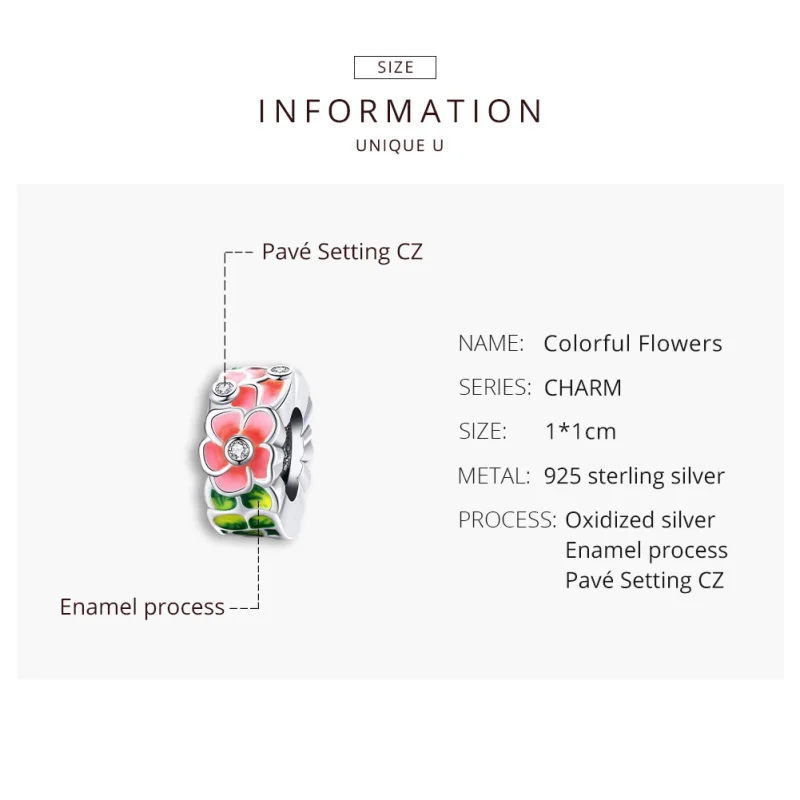 (image for) Pandora Style Silver Colorful Flowers Spacer Charm - SCC1727 - View 8