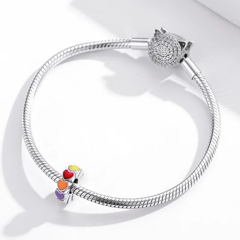 (image for) Pandora Style Silver colorful heart Spacer Charm - SCC1838 - View 3