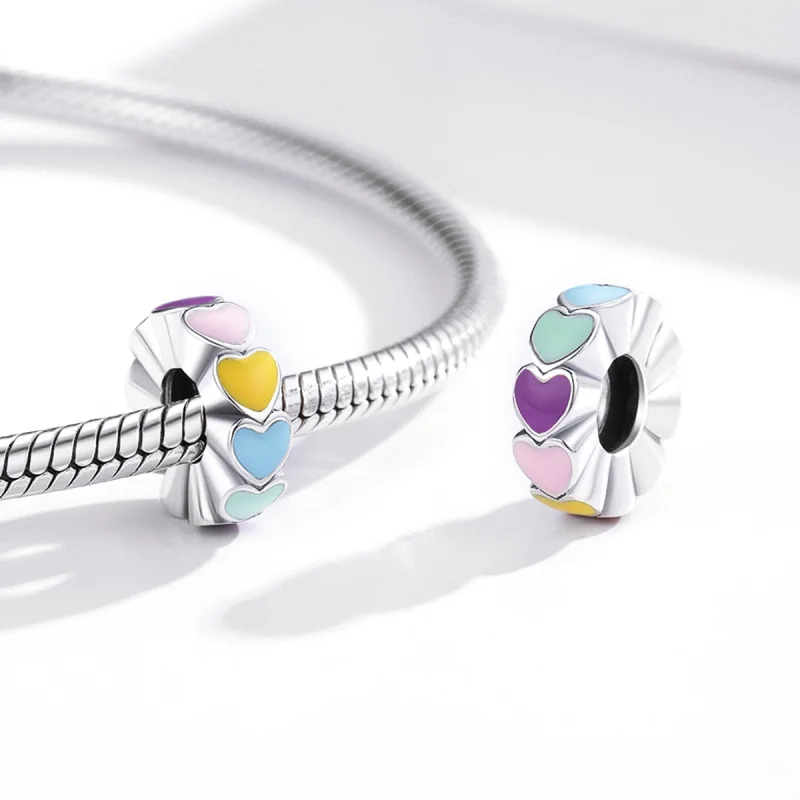 (image for) Pandora Style Silver colorful heart Spacer Charm - SCC1838 - View 4