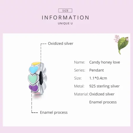 Pandora Style Silver colorful heart Spacer Charm - SCC1838