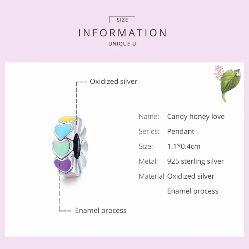 (image for) Pandora Style Silver colorful heart Spacer Charm - SCC1838 - View 7
