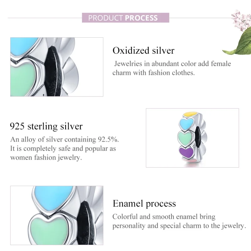 (image for) Pandora Style Silver colorful heart Spacer Charm - SCC1838 - View 8