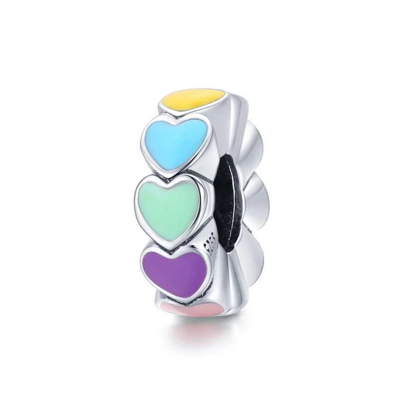 (image for) Pandora Style Silver colorful heart Spacer Charm - SCC1838 - Product Image