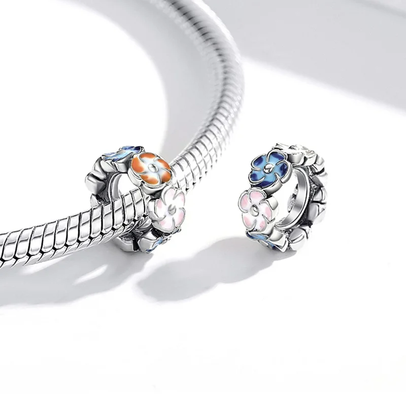 (image for) Pandora Style Silver Colorful Hydrangea Spacer Charm - SCC1703 - View 4