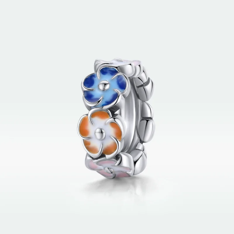 (image for) Pandora Style Silver Colorful Hydrangea Spacer Charm - SCC1703 - View 5