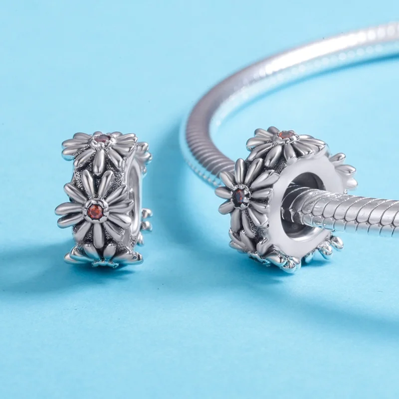 (image for) Pandora Style Silver Daisy Wreath Spacer Charm - SCC598 - View 5