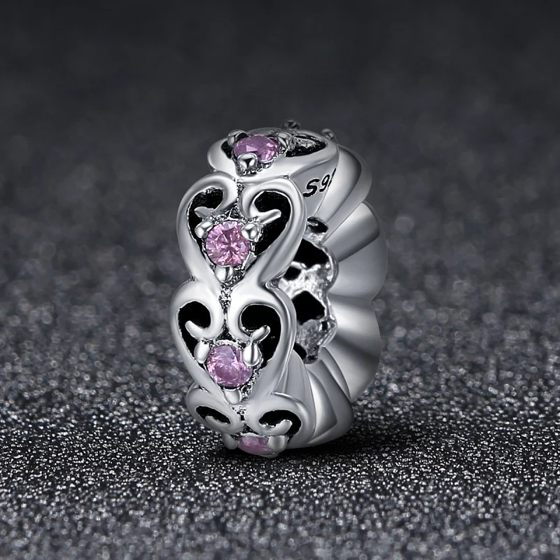 (image for) Pandora Style Silver Heart Shape Spacer Charm - SCC339 - View 2
