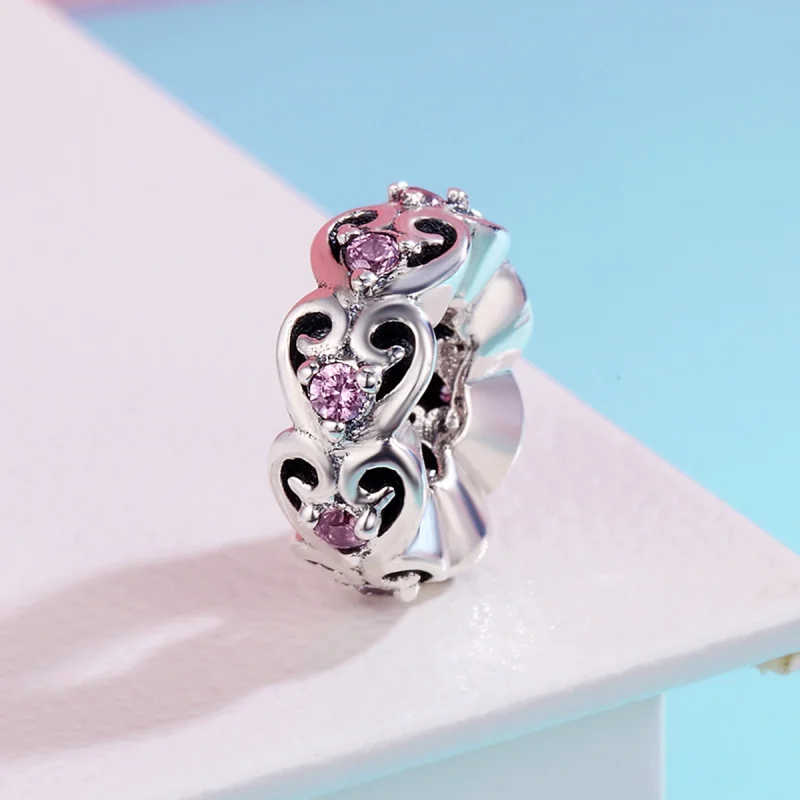 (image for) Pandora Style Silver Heart Shape Spacer Charm - SCC339 - View 3