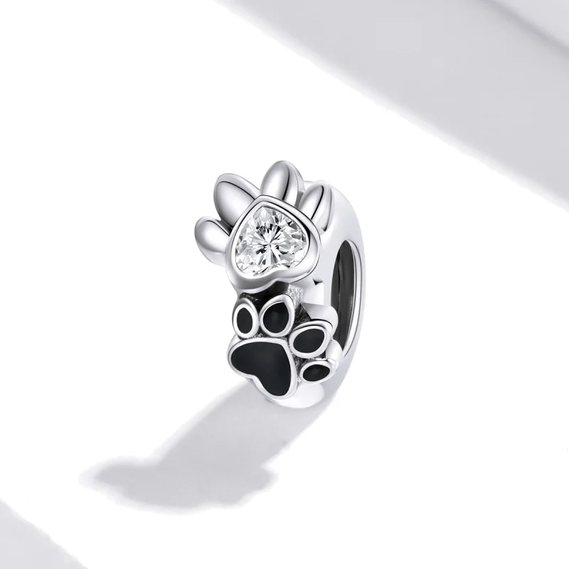 (image for) Pandora Style Silver Lovely Paw Print Spacer Charm - SCC1846 - View 2