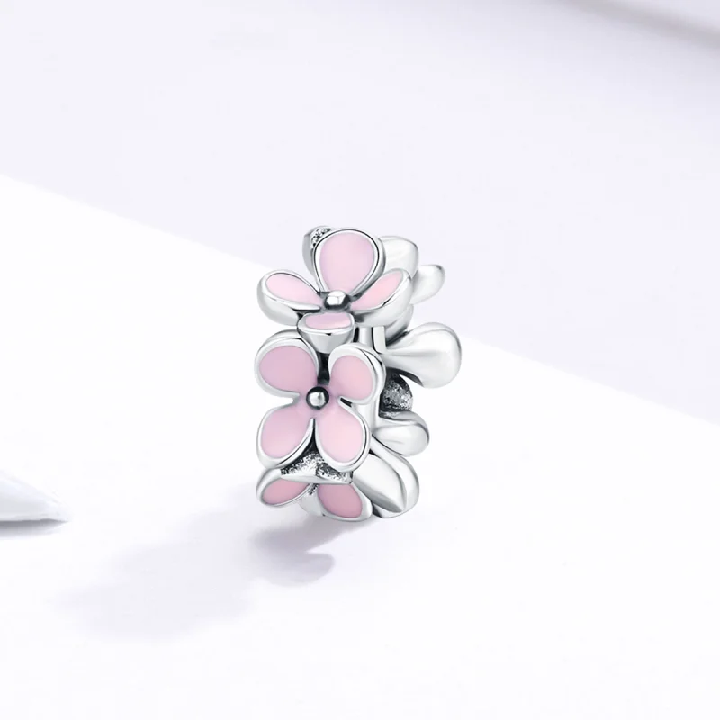 (image for) Pandora Style Silver Pink Flower Spacer Charm - SCC1484 - View 2