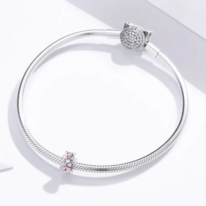 (image for) Pandora Style Silver Pink Flower Spacer Charm - SCC1484 - View 3