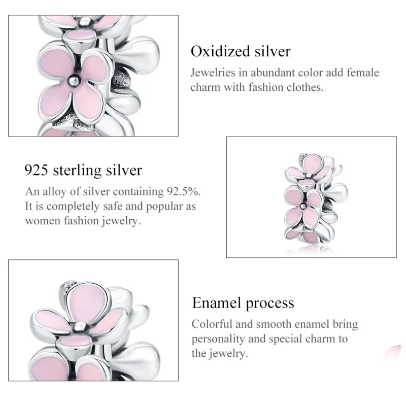 (image for) Pandora Style Silver Pink Flower Spacer Charm - SCC1484 - View 6