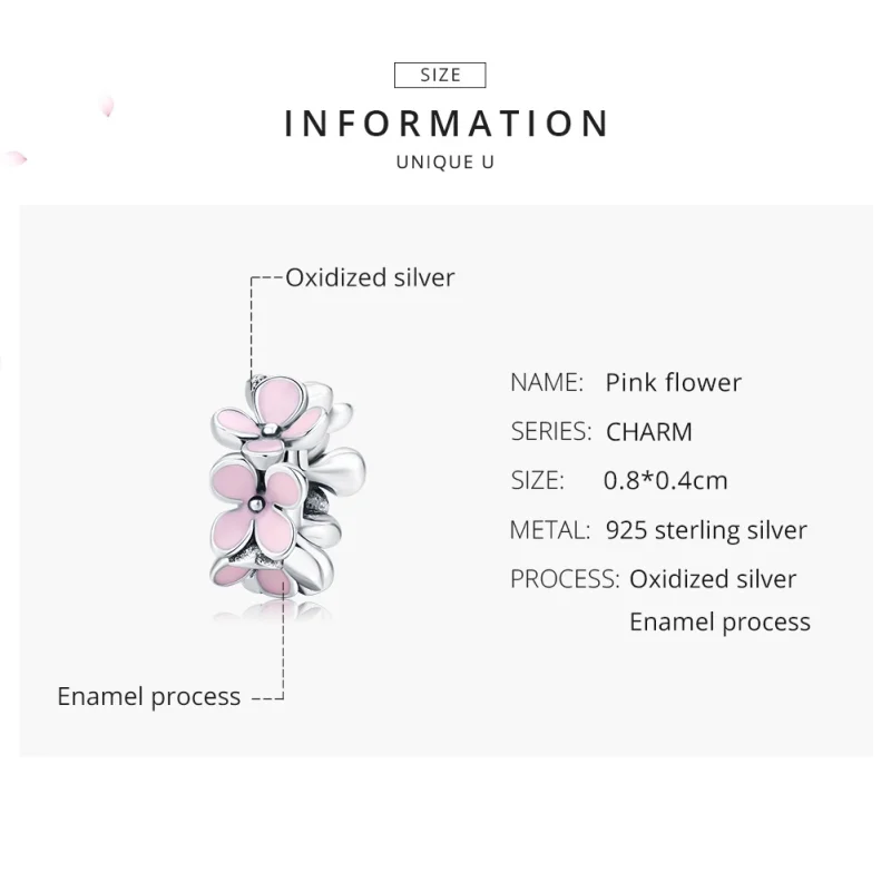 (image for) Pandora Style Silver Pink Flower Spacer Charm - SCC1484 - View 7
