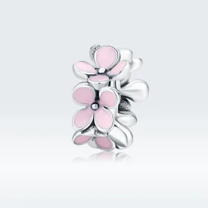 (image for) Pandora Style Silver Pink Flower Spacer Charm - SCC1484