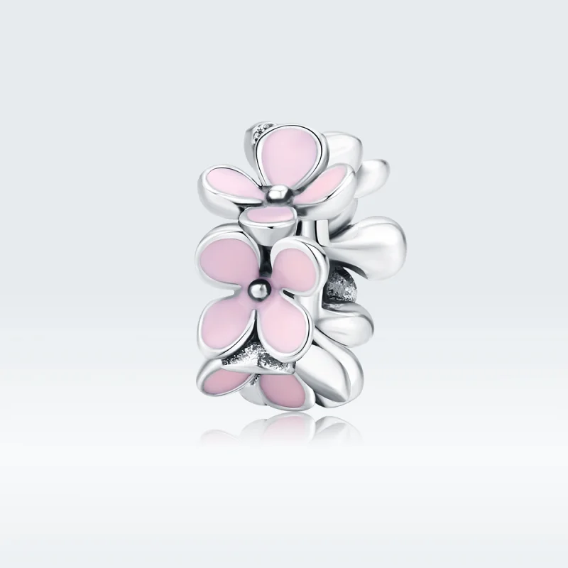 (image for) Pandora Style Silver Pink Flower Spacer Charm - SCC1484 - Product Image