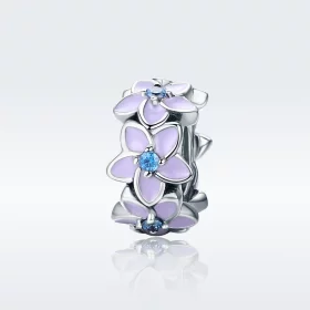 Pandora Style Silver Purple Flowers Spacer Charm - SCC601 Pandora Style Silver Purple Flowers Spacer Charm - SCC601