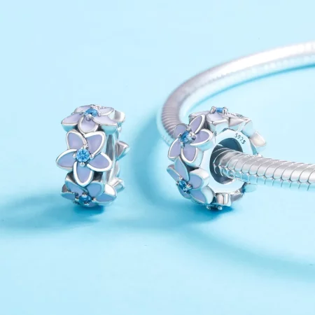 Pandora Style Silver Purple Flowers Spacer Charm - SCC601
