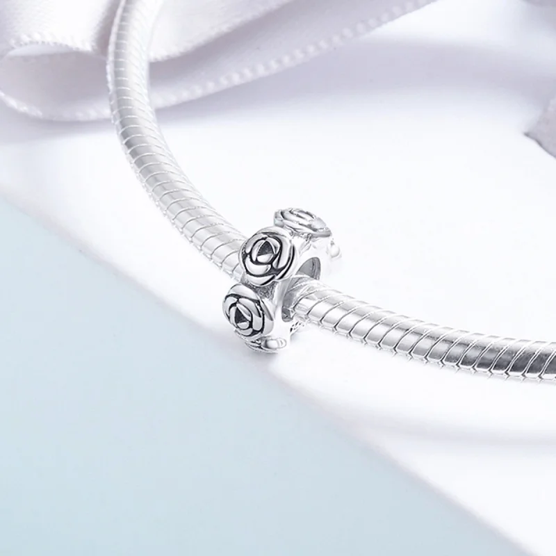 (image for) Pandora Style Silver Rose Wreath Spacer Charm - SCC596 - View 4