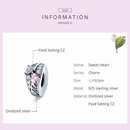 Pandora Style Silver Sweet Heart Spacer Charm - BSC283