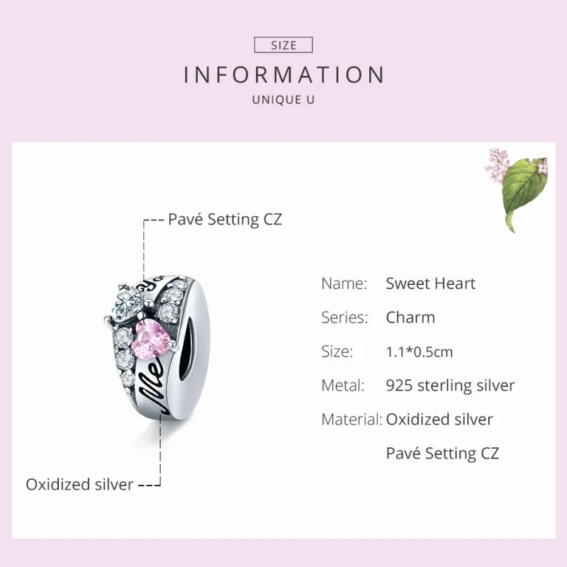 (image for) Pandora Style Silver Sweet Heart Spacer Charm - BSC283 - View 7