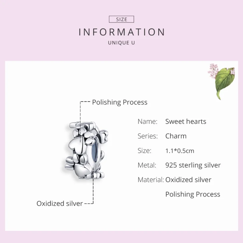 (image for) Pandora Style Silver Sweet Hearts Spacer Charm - SCC1504 - View 7