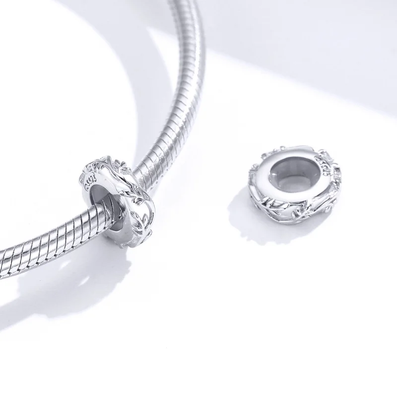 (image for) Pandora Style Silver Vine Leaf Spacer Charm - BSC142 - View 4