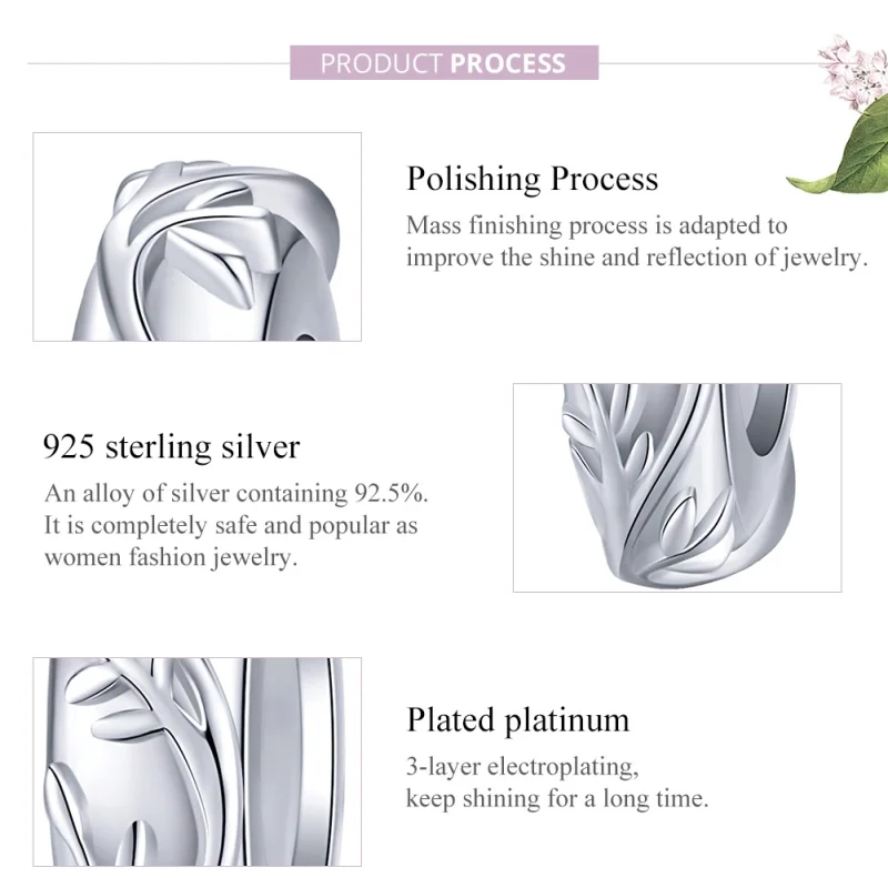 (image for) Pandora Style Silver Vine Leaf Spacer Charm - BSC142 - View 8
