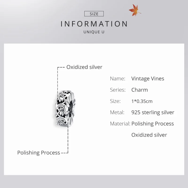 (image for) Pandora Style Silver Vintage Vines Spacer Charm - SCC1601 - View 6