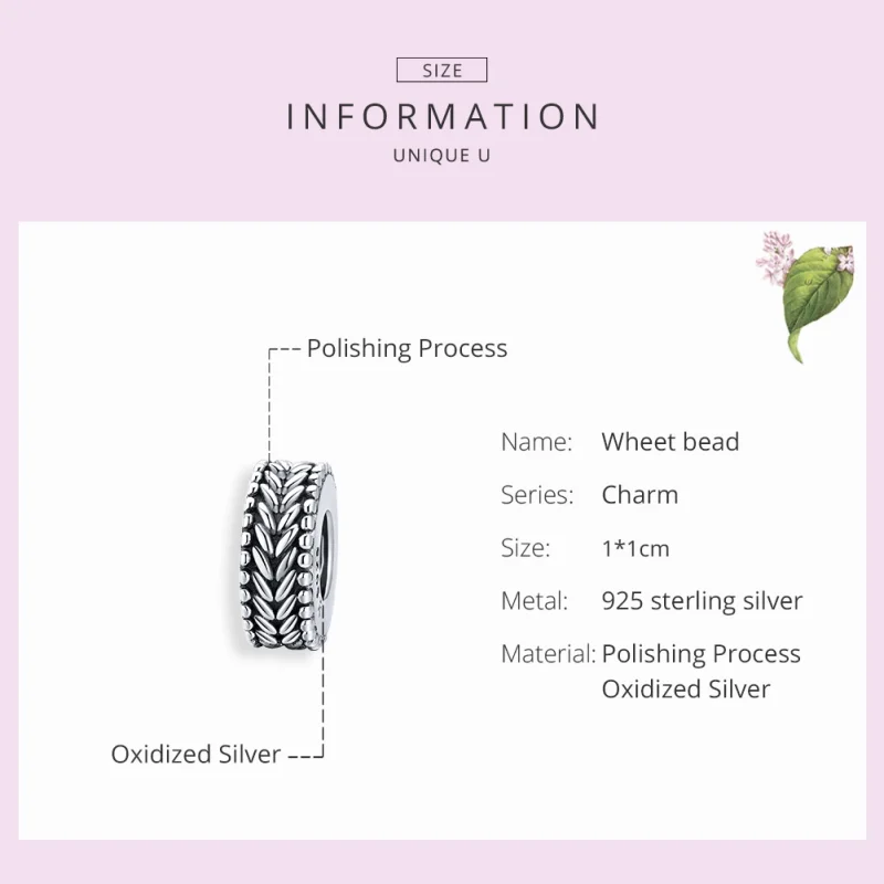 (image for) Pandora Style Silver Wheet Spacer Charm - SCC1452 - View 7