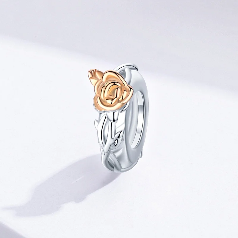 (image for) Pandora Style Two Tone Bicolor Lover Rose Flowers Spacer Charm - BSC146 - View 2