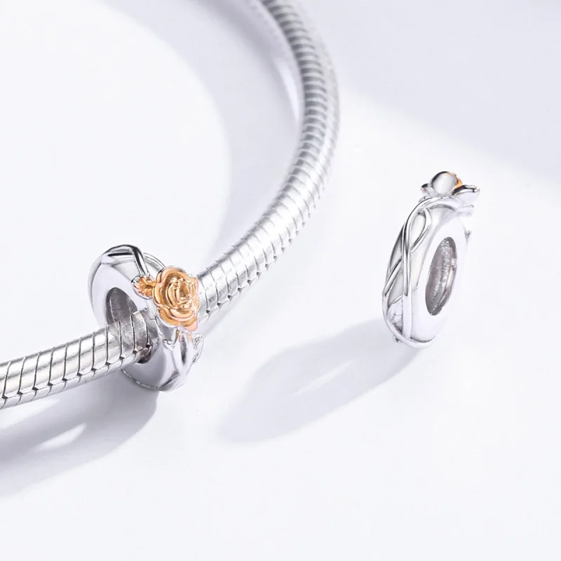 (image for) Pandora Style Two Tone Bicolor Lover Rose Flowers Spacer Charm - BSC146 - View 4