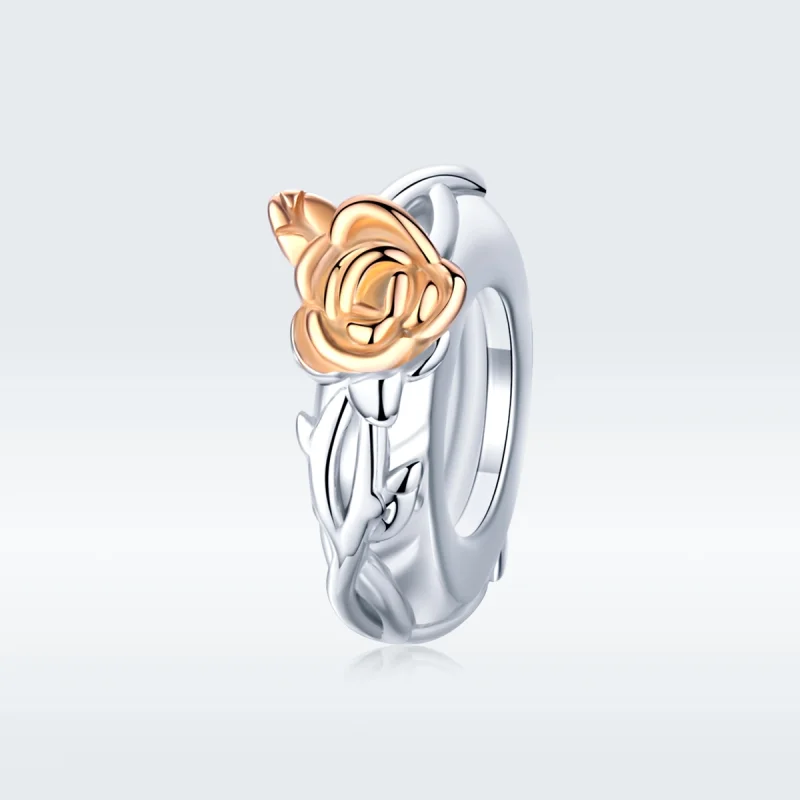(image for) Pandora Style Two Tone Bicolor Lover Rose Flowers Spacer Charm - BSC146 - View 5