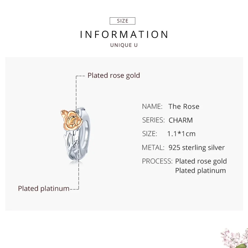 (image for) Pandora Style Two Tone Bicolor Lover Rose Flowers Spacer Charm - BSC146 - View 7