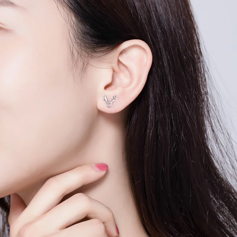 (image for) Pandora Style Antlers Stud Earrings - BSE116 - View 6