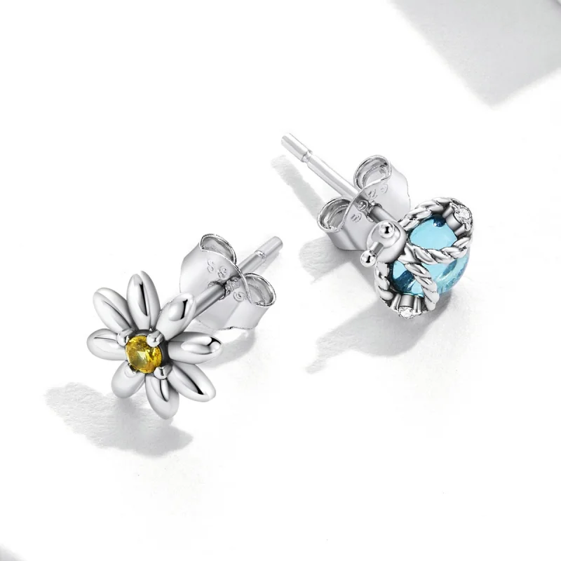 (image for) Pandora Style Asymmetric Daisy Ladybug Stud Earrings - SCE1364 - View 3