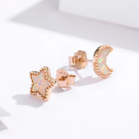 Pandora Style Asymmetric Moon Stud Earrings - SCE691