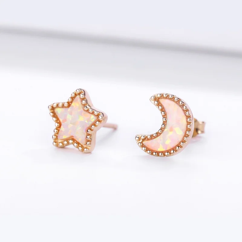 (image for) Pandora Style Asymmetric Moon Stud Earrings - SCE691 - View 4