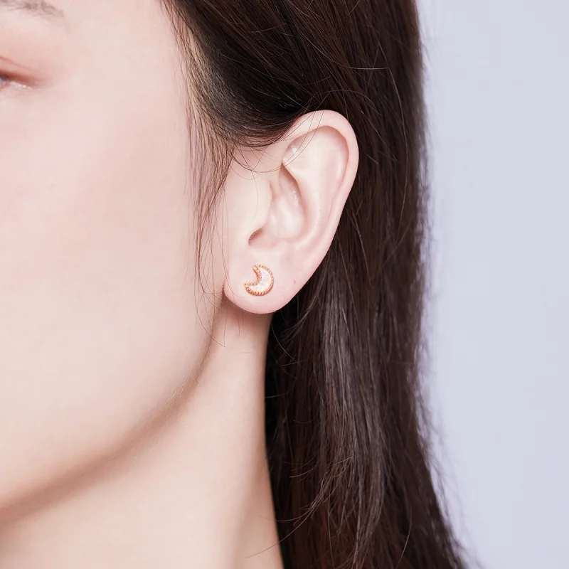 (image for) Pandora Style Asymmetric Moon Stud Earrings - SCE691 - View 5