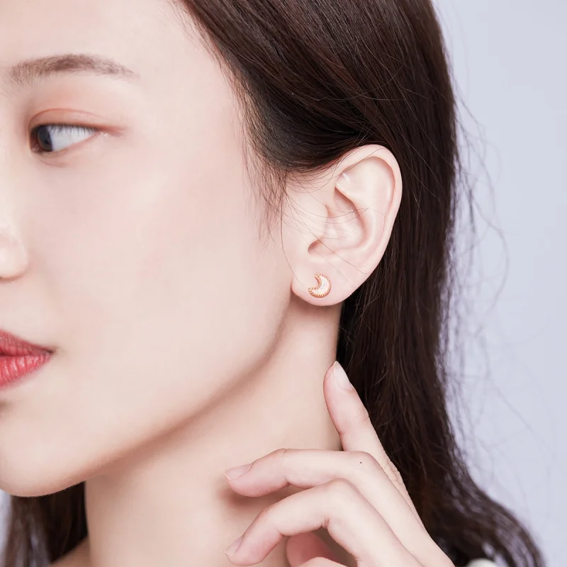 (image for) Pandora Style Asymmetric Moon Stud Earrings - SCE691 - View 6
