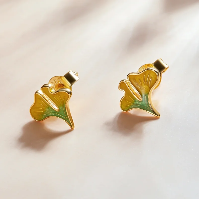 (image for) Pandora Style Autumn - Ginkgo Biloba Stud Earrings - SCE1247 - View 2