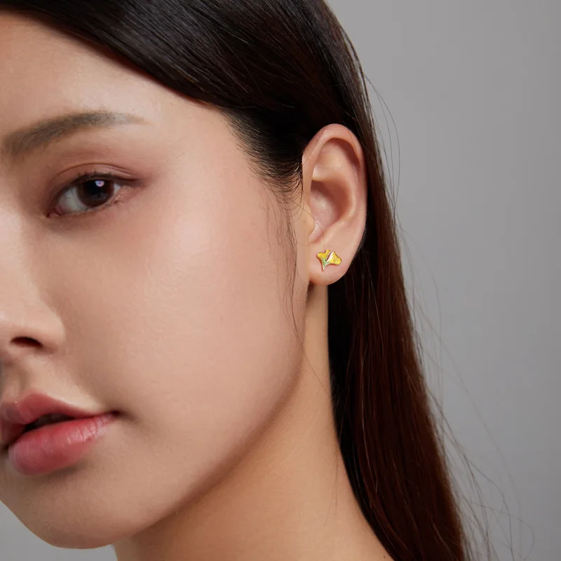 (image for) Pandora Style Autumn - Ginkgo Biloba Stud Earrings - SCE1247 - View 4