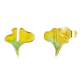 Pandora Style Autumn - Ginkgo Biloba Stud Earrings - SCE1247 Pandora Style Autumn - Ginkgo Biloba Stud Earrings - SCE1247