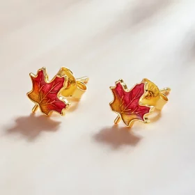 Pandora Style Autumn - Maple Leaf Stud Earrings - SCE1244 Pandora Style Autumn - Maple Leaf Stud Earrings - SCE1244