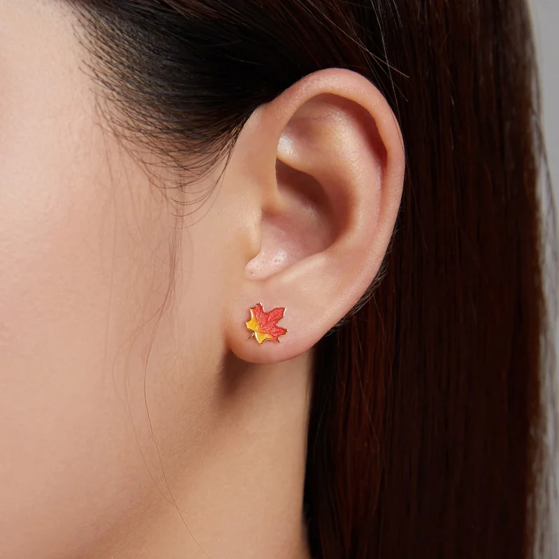 (image for) Pandora Style Autumn - Maple Leaf Stud Earrings - SCE1244 - View 3