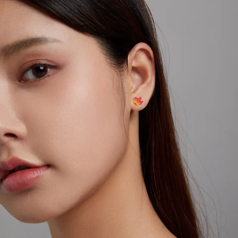 (image for) Pandora Style Autumn - Maple Leaf Stud Earrings - SCE1244 - View 4
