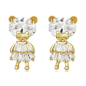 Pandora Style Bear Girl Stud Earrings - BSE540