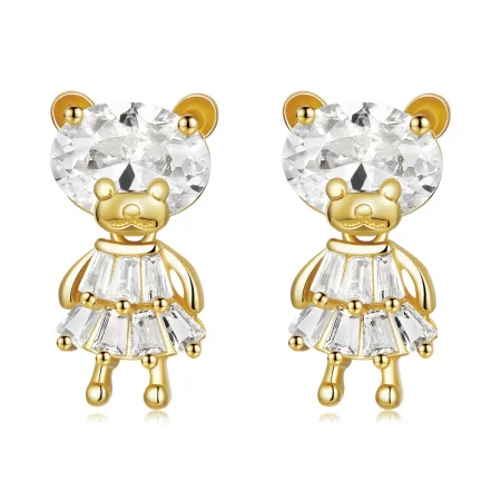 Pandora Style Bear Girl Stud Earrings - BSE540