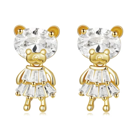 Pandora Style Bear Girl Stud Earrings - BSE540